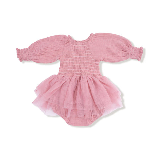 Long Sleeve Smocked Bubble w/Tutu | Rose Elegance