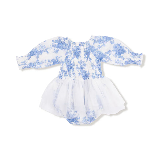 Long Sleeve Smocked Bubble w/Tutu | Dream Cottage Floral Blue