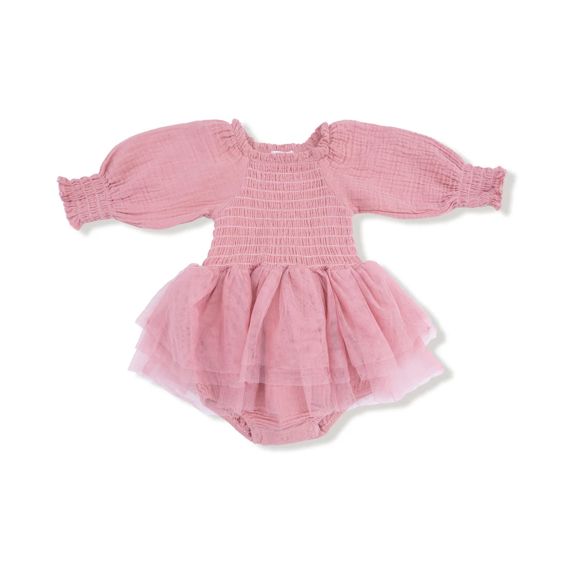 Long Sleeve Smocked Bubble w/Tutu | Rose Elegance