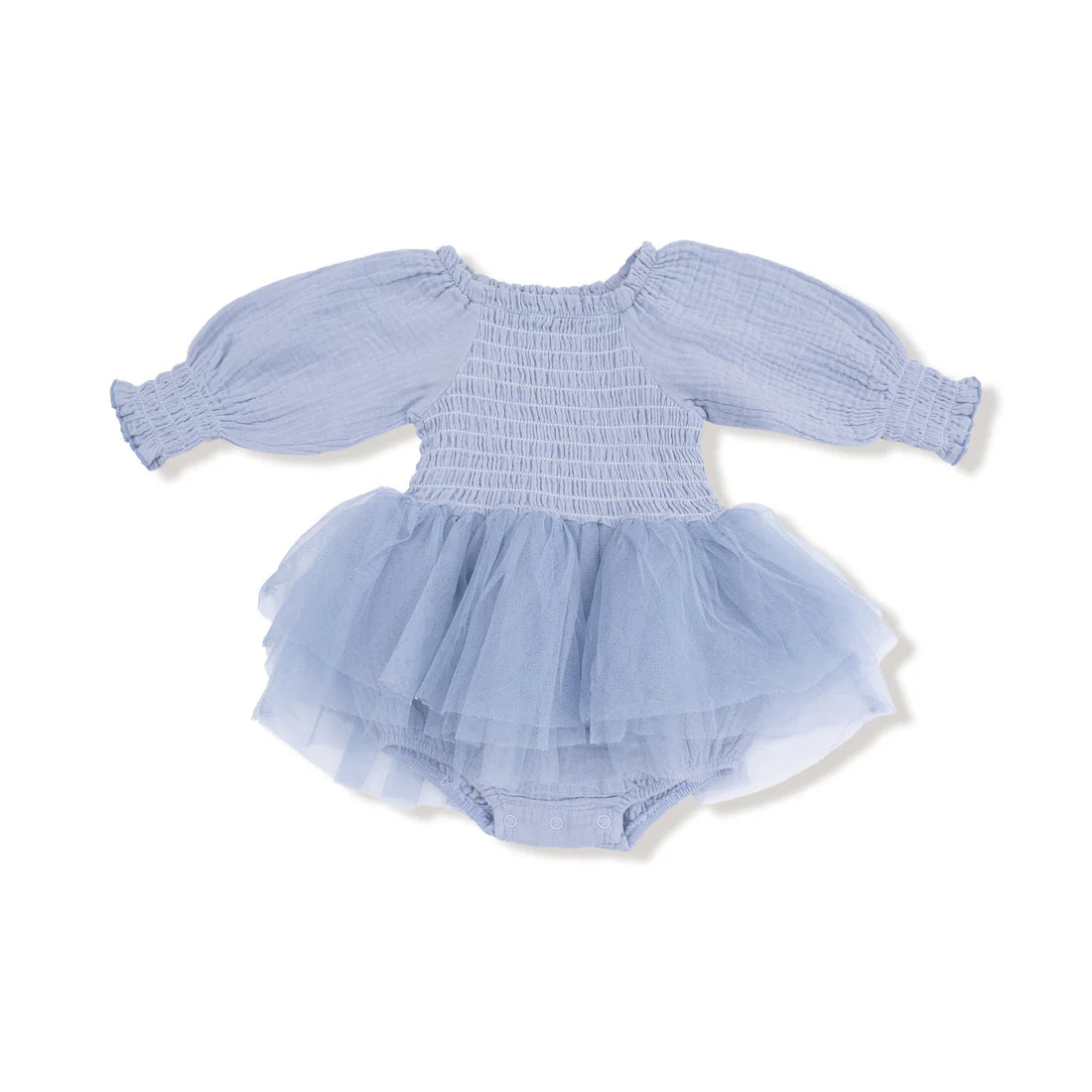 Long Sleeve Smocked Bubble w/Tutu | Chambray