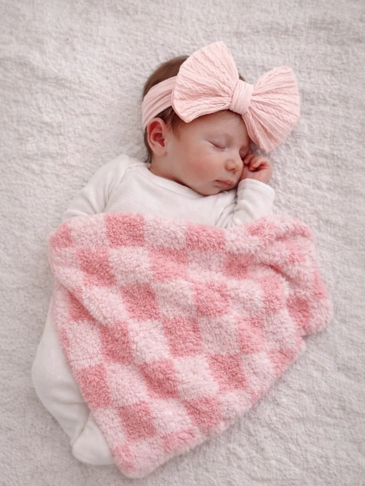 Phufy® Bliss Checkerboard Mini Blanket | Strawberry Carnation