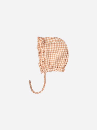 Woven Ruffle Bonnet | Melon Gingham