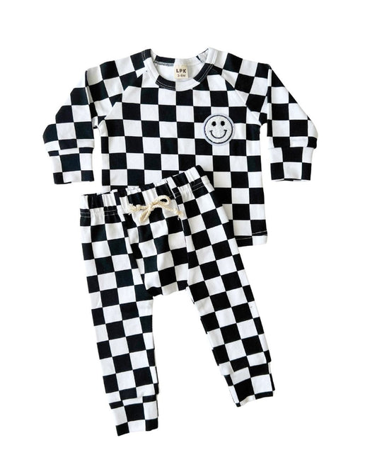 Checkered Smiley Lounge Set | Black