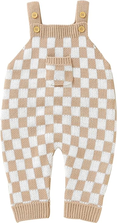 Knit Checkered Overalls