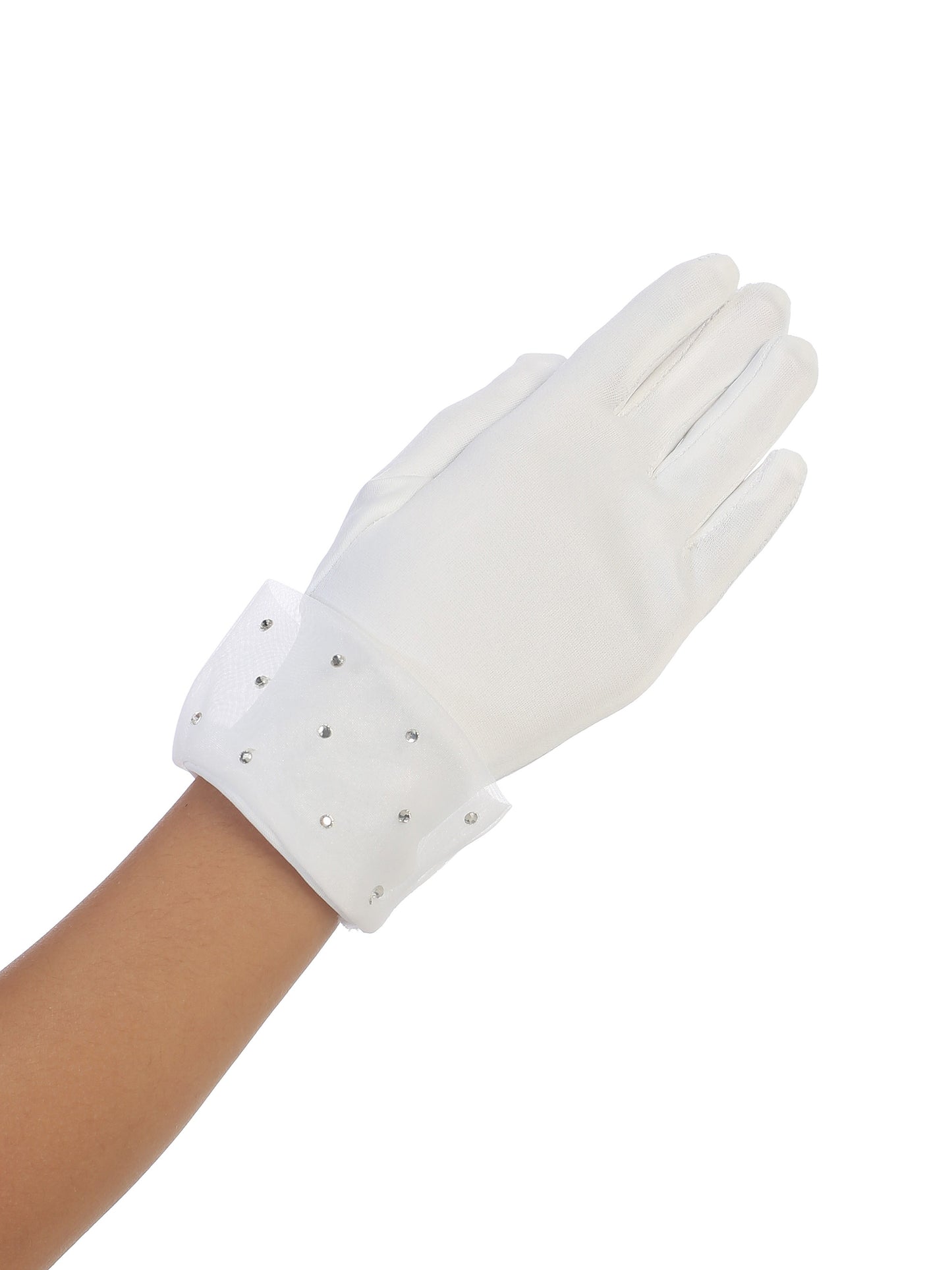 Rhinestone Accented Organza Cuffed Gloves