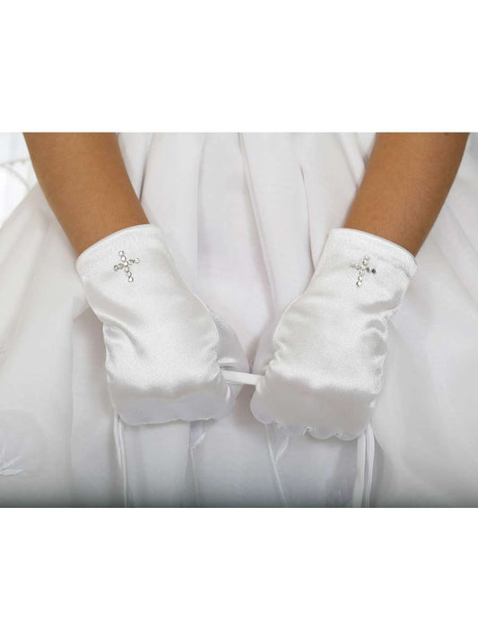 Satin Rhinestone Cross Gloves