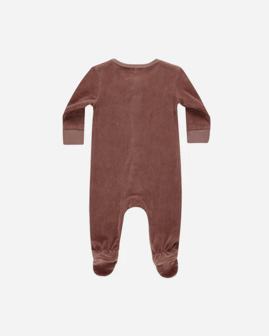 Velour Hidden Snap Footie | Cranberry