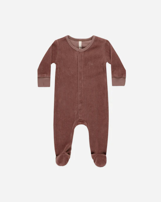 Velour Hidden Snap Footie | Cranberry