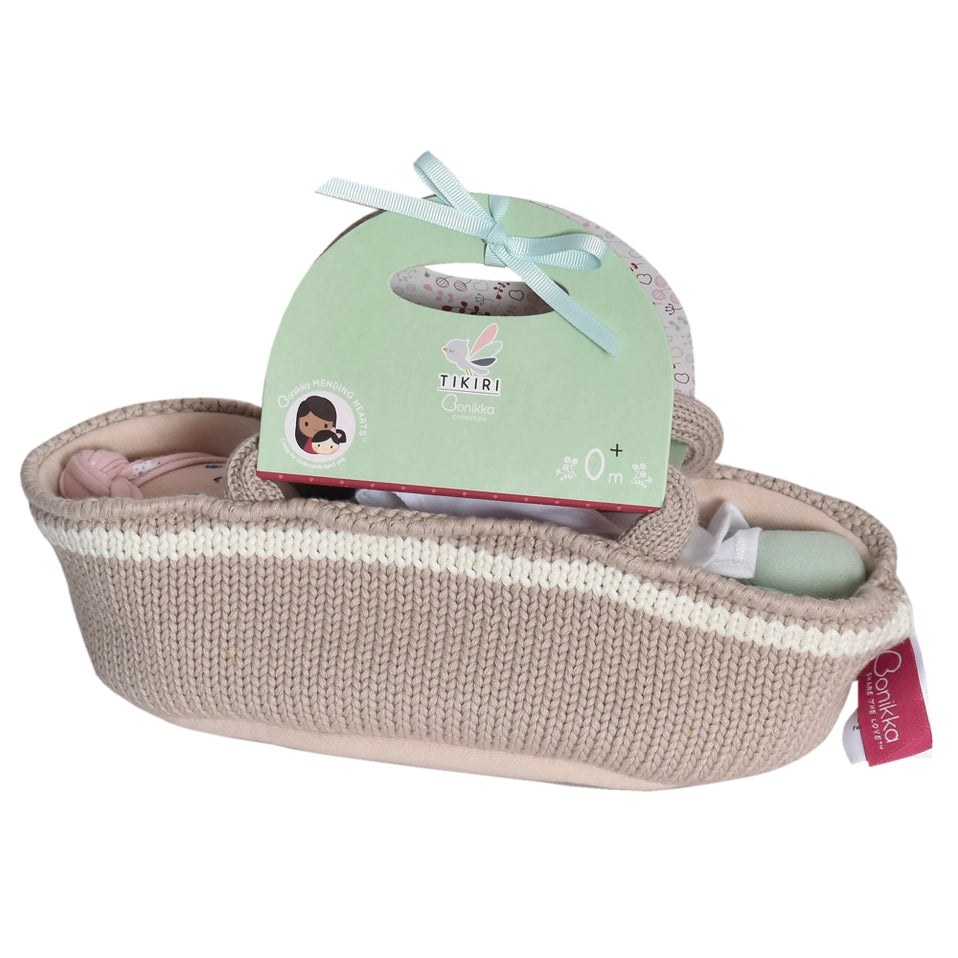 Knitted Carry Cot W/Remi Baby Light Skin, Soother & Blanket