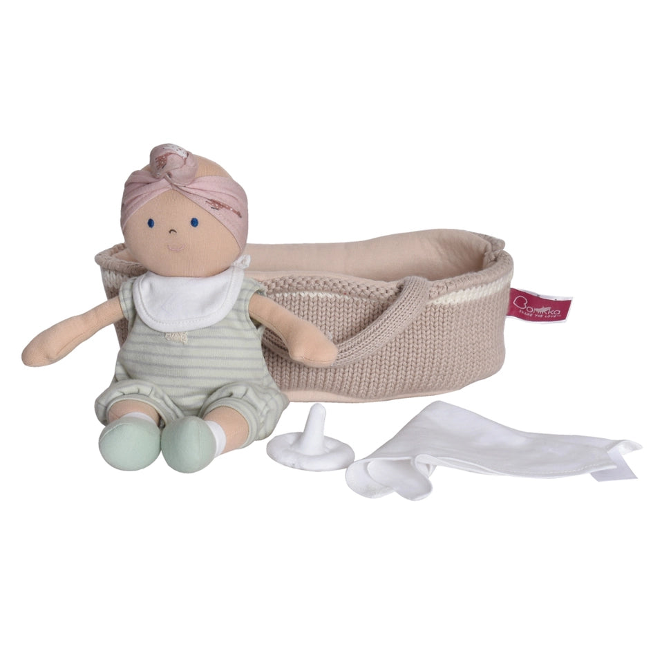 Knitted Carry Cot W/Remi Baby Light Skin, Soother & Blanket