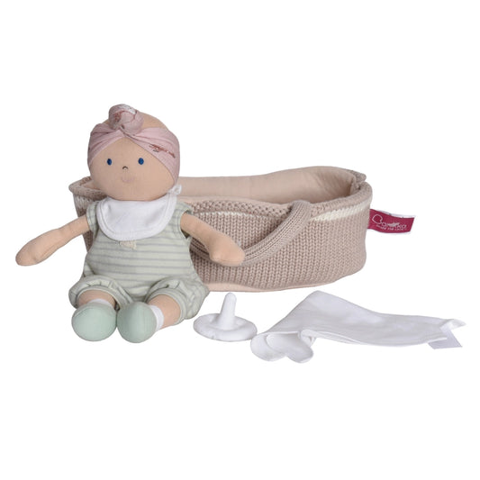 Knitted Carry Cot W/Remi Baby Light Skin, Soother & Blanket