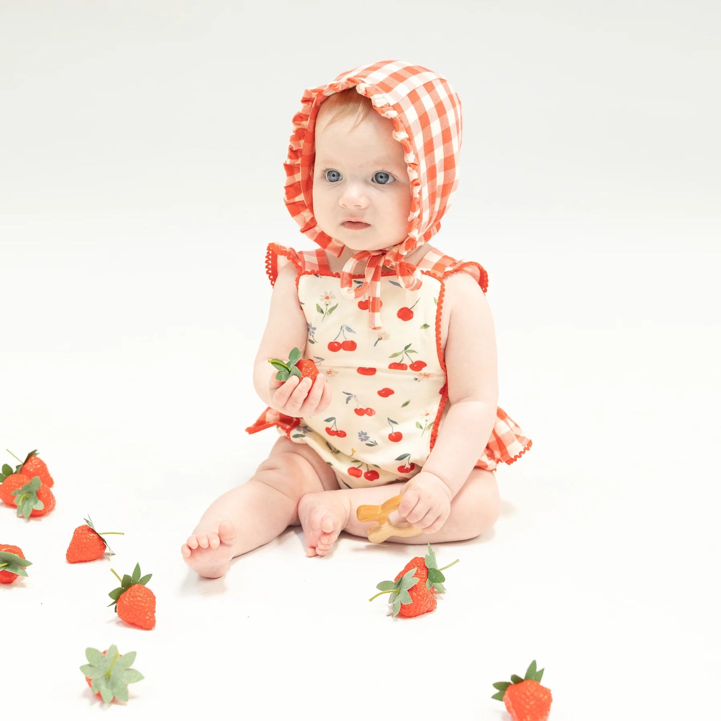Ric-Rac Ruffle Sunsuit | Watercolor Cherries