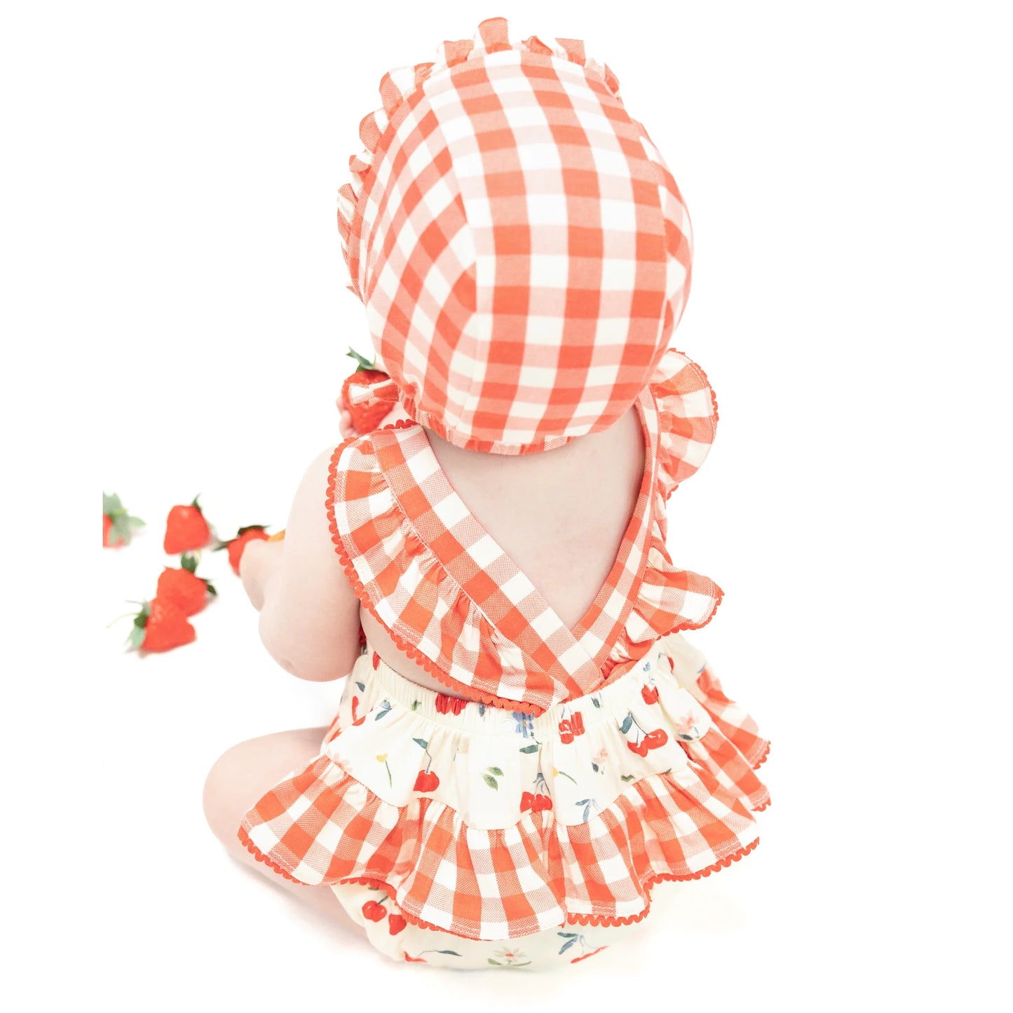 Ric-Rac Ruffle Sunsuit | Watercolor Cherries