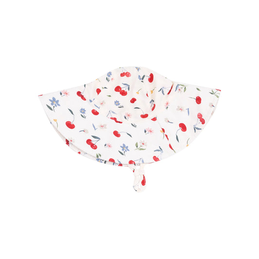 Watercolor Cherries + Gingham Wide Brim Sunhat