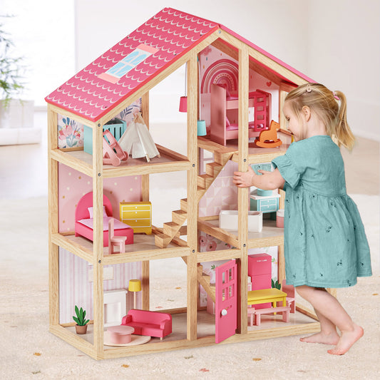 Tiny Land® Sweetwood Love Dollhouse with 30 Furniture