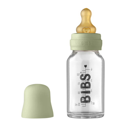 BIBS Baby Glass Bottle Complete Set Latex 110ml | Sage