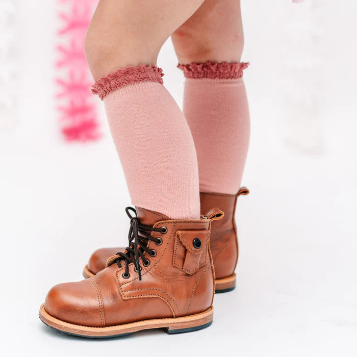 Blush Lace Top Knee High Socks