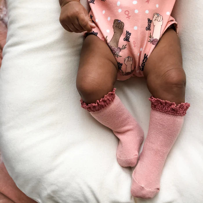 Blush Lace Top Knee High Socks