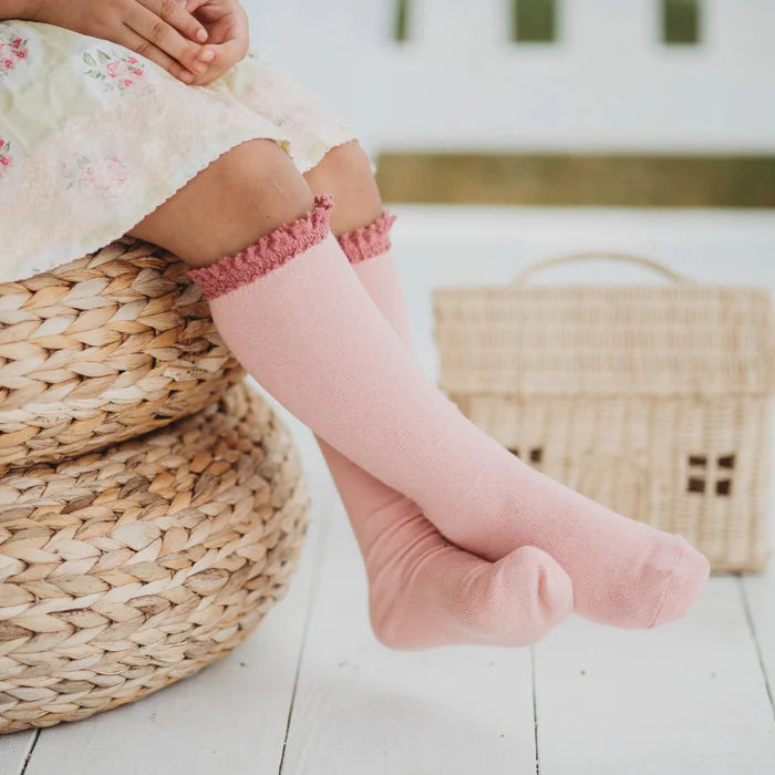 Blush Lace Top Knee High Socks