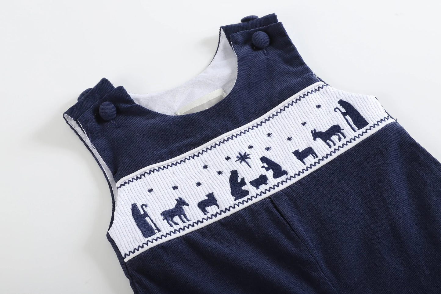 Corduroy Nativity Smocked Overalls