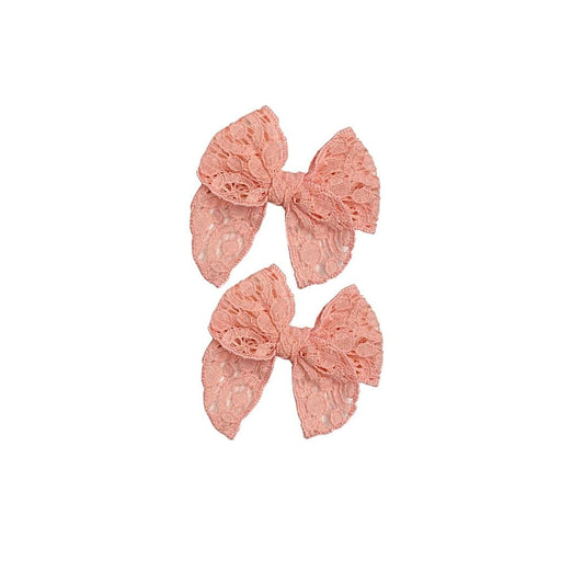 Lace Bow Set | Coral Pink