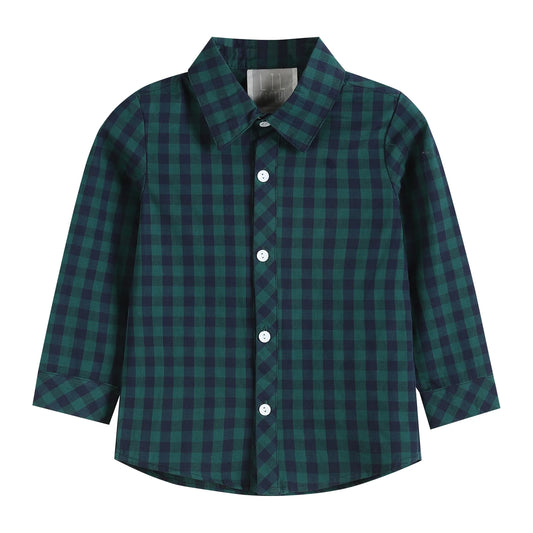 Boy Dress Shirt | Blue Green Check