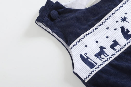 Corduroy Nativity Smocked Overalls