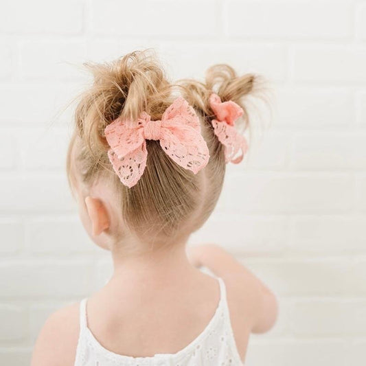 Lace Bow Set | Coral Pink
