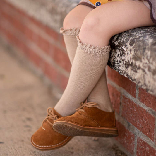 Oat Fancy Lace Top Knee High Socks