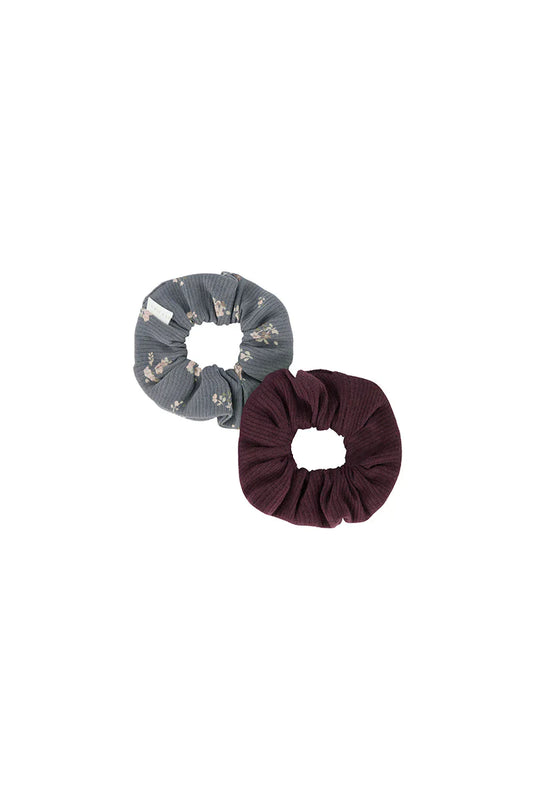 Organic Cotton Fine Rib Scrunchie Two Pack | Petite Fleur Lava Smoke & Sugar Plum