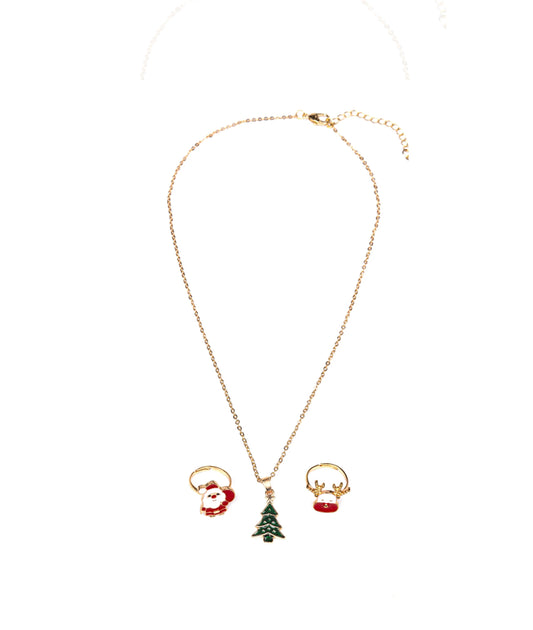 Christmas Tree Rings and Necklace