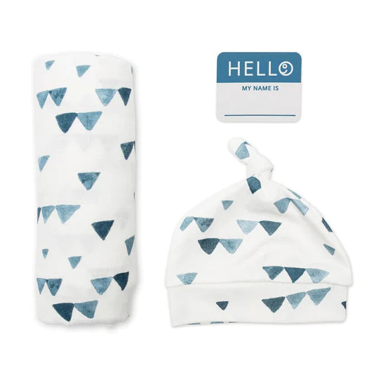 Hello World! Hat + Swaddle Set | Triangles