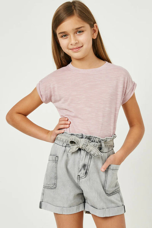Girls Waist Tie Washed Cargo Pocket Denim