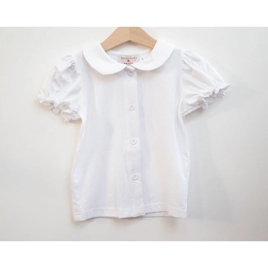 Jersey Knit Peter Pan Collar Short Sleeved Shirt